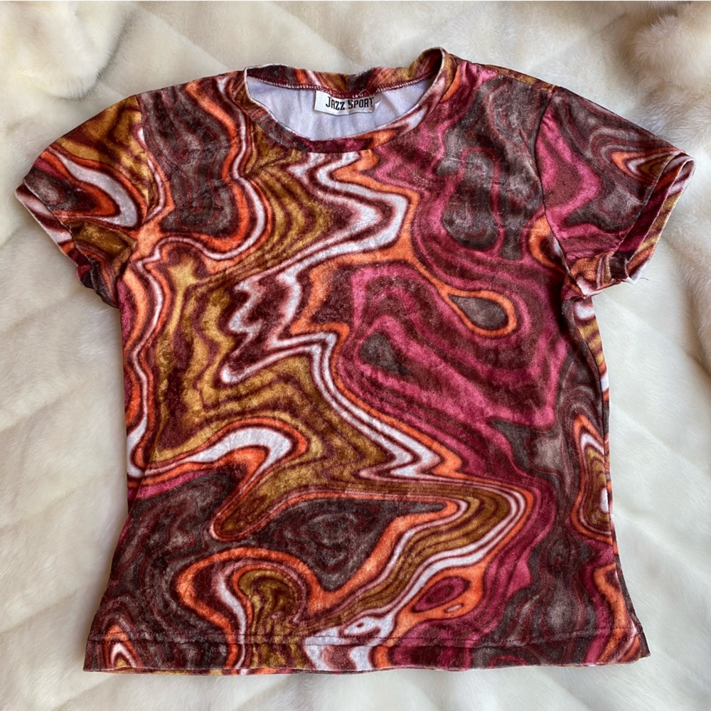 Jazz Sport vintage 90’s velvet pattern orange baby tee size s